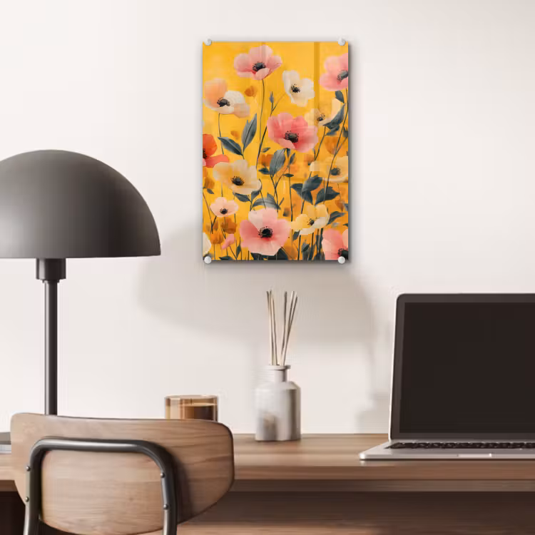 Glas schilderij - Bloemen - Veld - Geel — 7