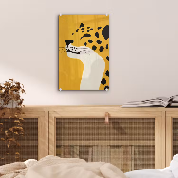 Glas schilderij - Cheetah - Illustratie - Geel — 5