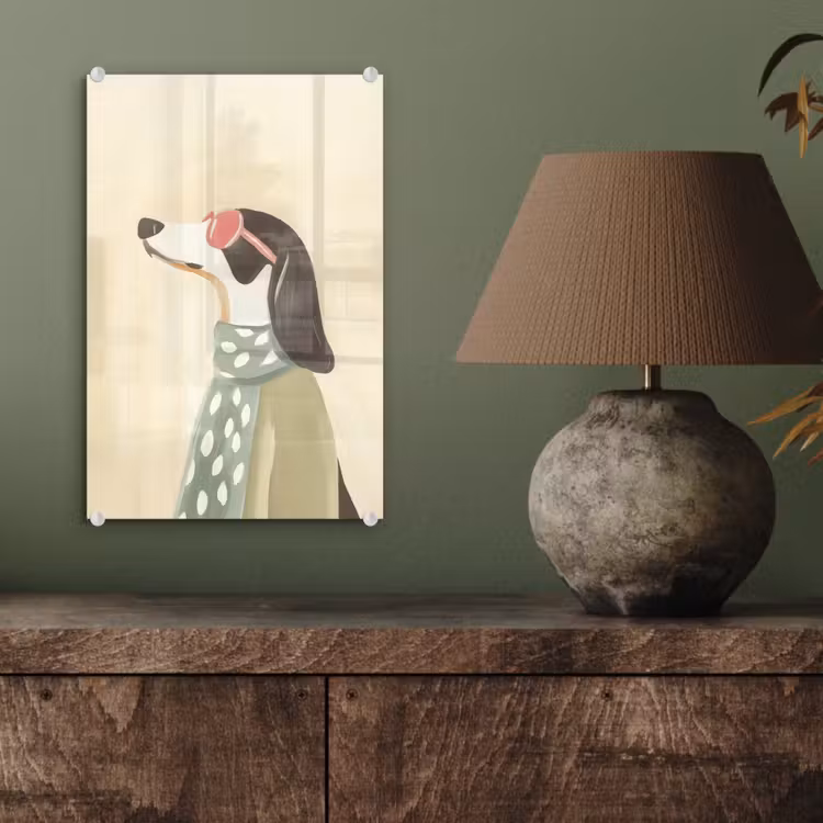 Glas schilderij - Hond - Zonnebril - Sjaal — 4