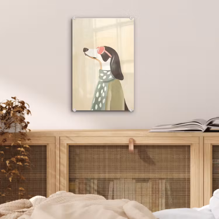 Glas schilderij - Hond - Zonnebril - Sjaal — 5
