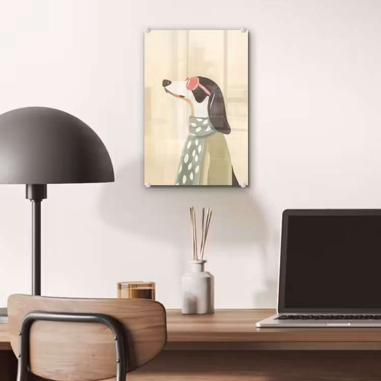 Glas schilderij - Hond - Zonnebril - Sjaal — 7