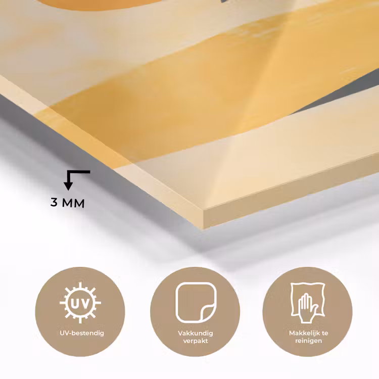 Glas schilderij - Illustratie - Palmboom - Zon - Heuvels — 3