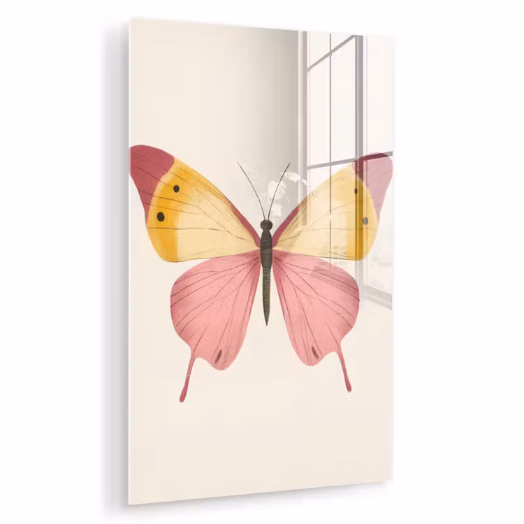 Glas schilderij - Vlinder - Illustratie - Roze — 1