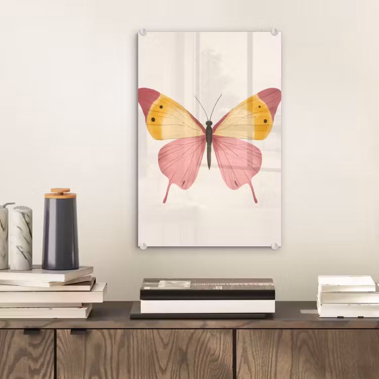 Glas schilderij - Vlinder - Illustratie - Roze — 2