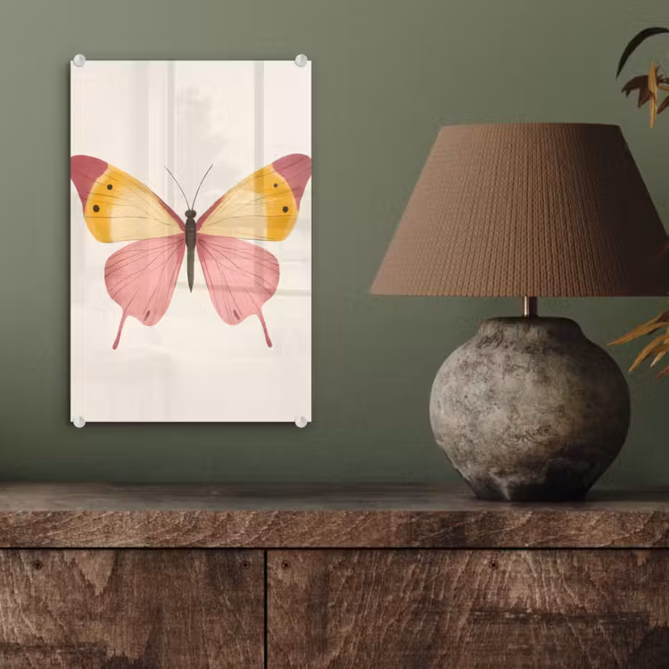 Glas schilderij - Vlinder - Illustratie - Roze — 4