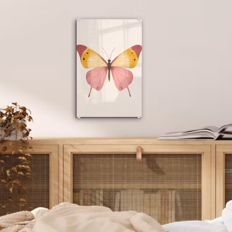 Glas schilderij - Vlinder - Illustratie - Roze — 5