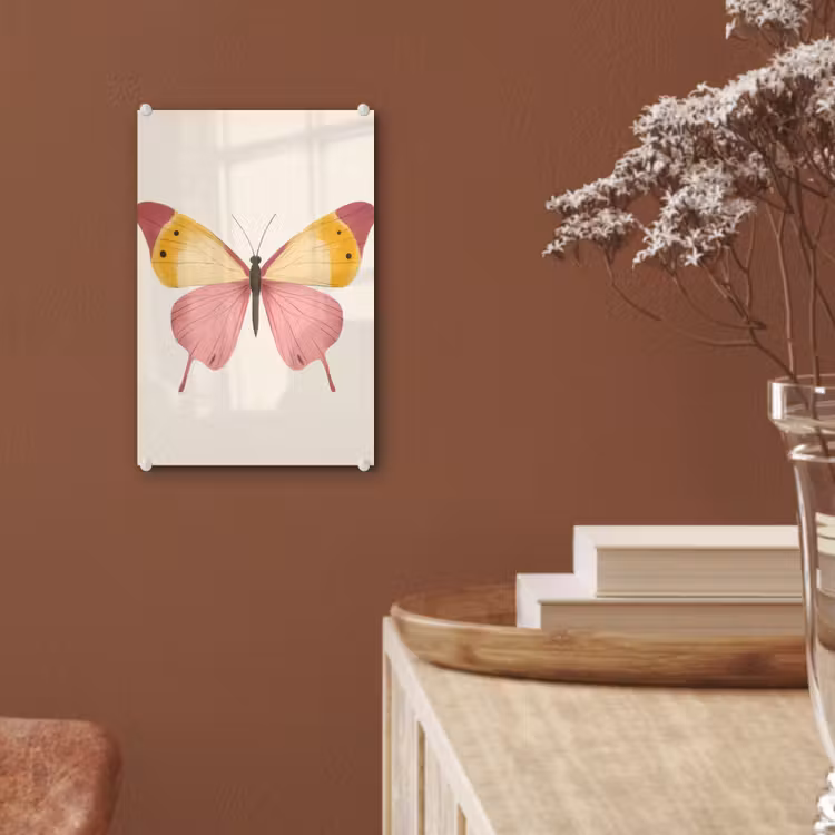 Glas schilderij - Vlinder - Illustratie - Roze — 6