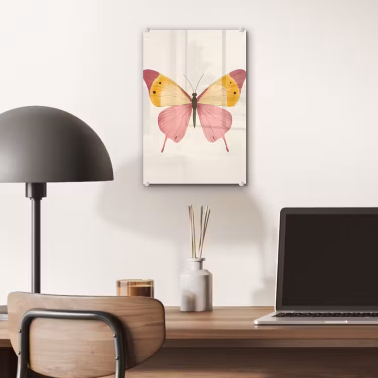 Glas schilderij - Vlinder - Illustratie - Roze — 7