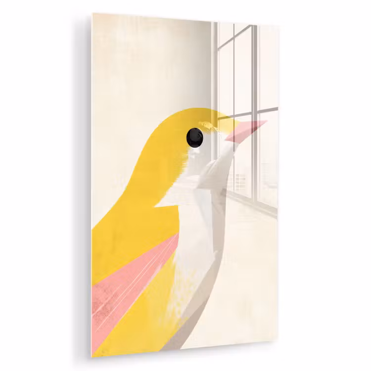 Glas schilderij - Vogel - Minimalistisch - Geel — 1
