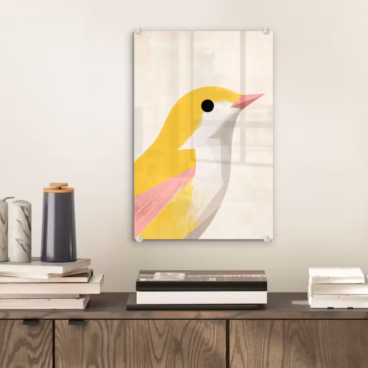 Glas schilderij - Vogel - Minimalistisch - Geel — 2