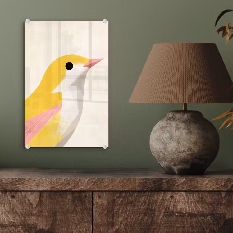 Glas schilderij - Vogel - Minimalistisch - Geel — 4