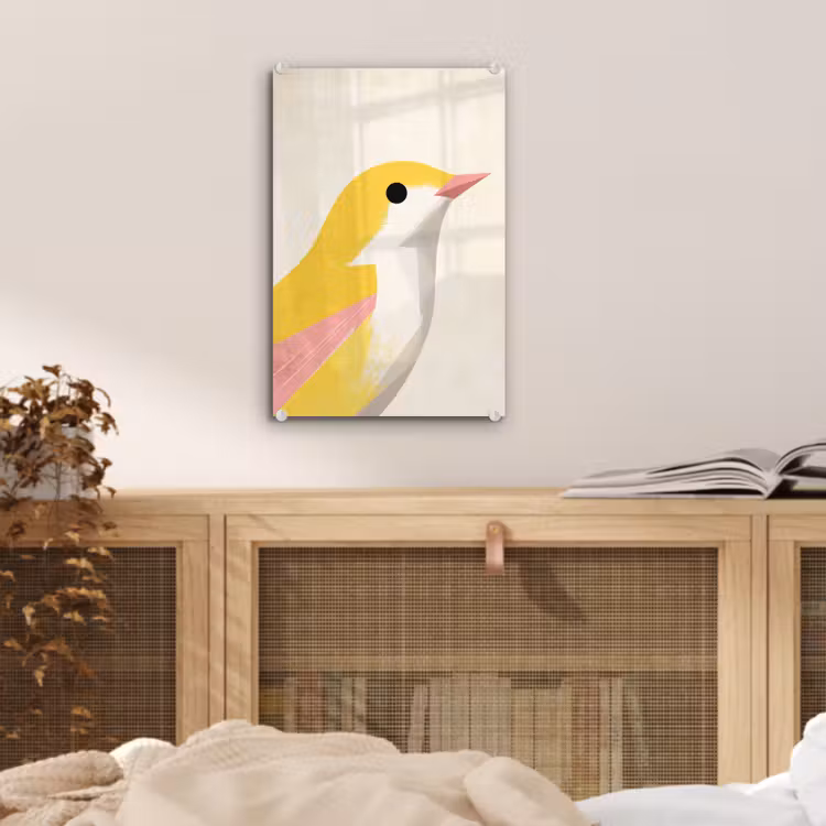 Glas schilderij - Vogel - Minimalistisch - Geel — 5