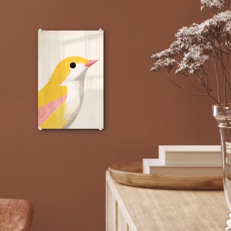 Glas schilderij - Vogel - Minimalistisch - Geel — 6