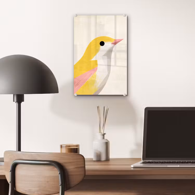 Glas schilderij - Vogel - Minimalistisch - Geel — 7