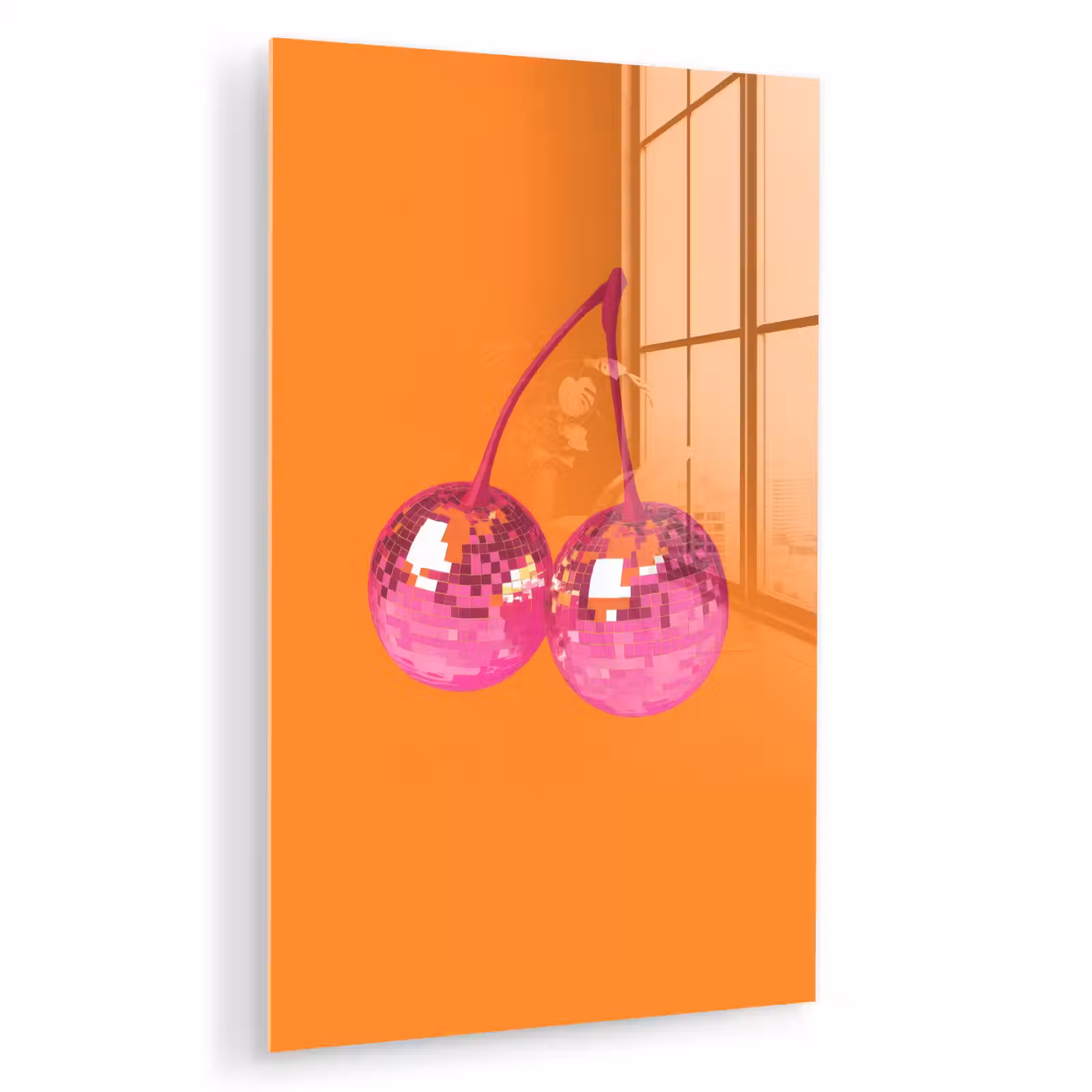 Glas schilderij - Discoballen - Kers - Spiegels - Roze — 1