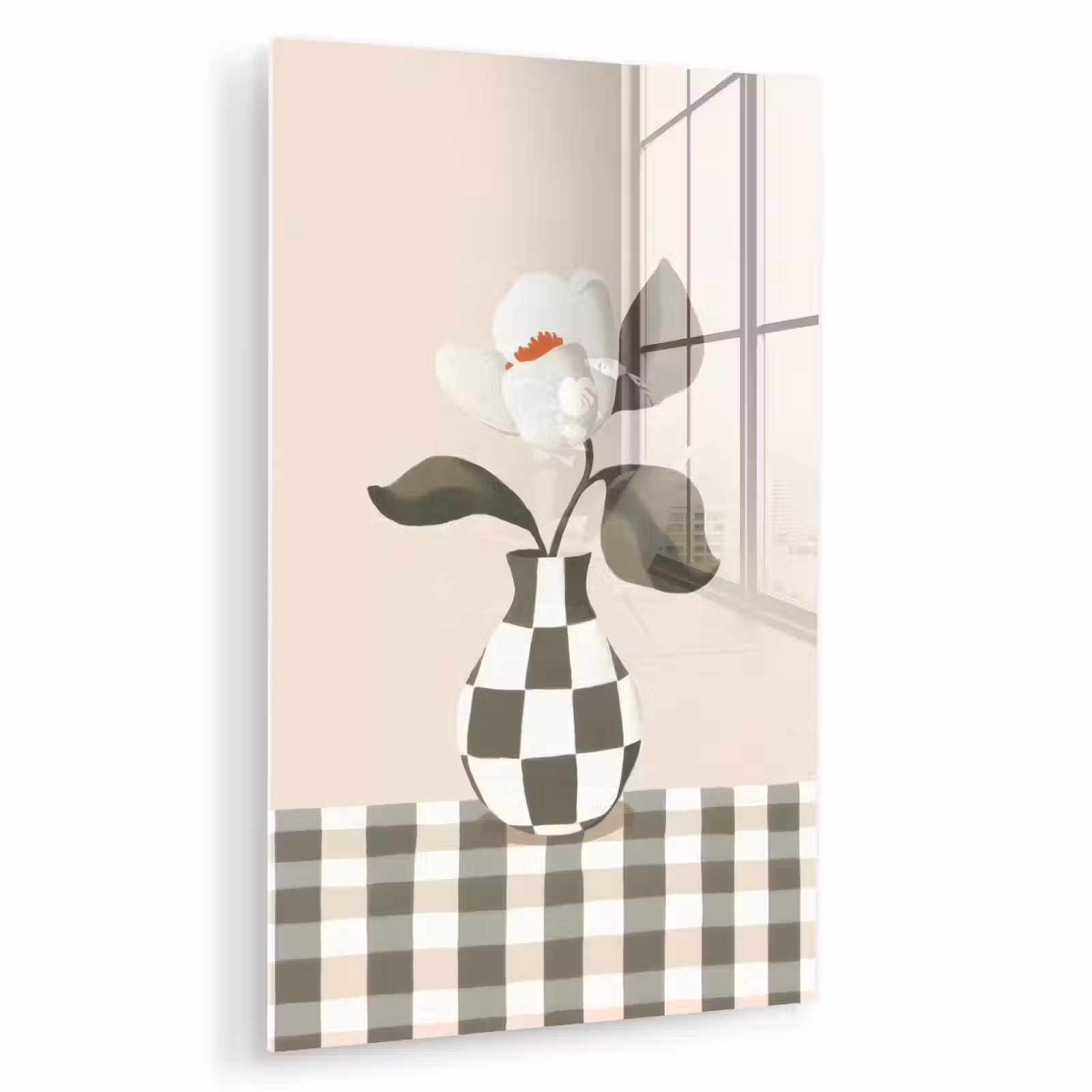 Glas schilderij - Vaas - Geruit - Groen - Bloem — 1