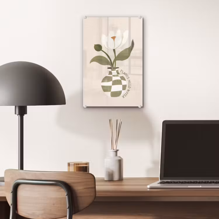 Glas schilderij - Bloem - Wit - Vaas - Quote — 7