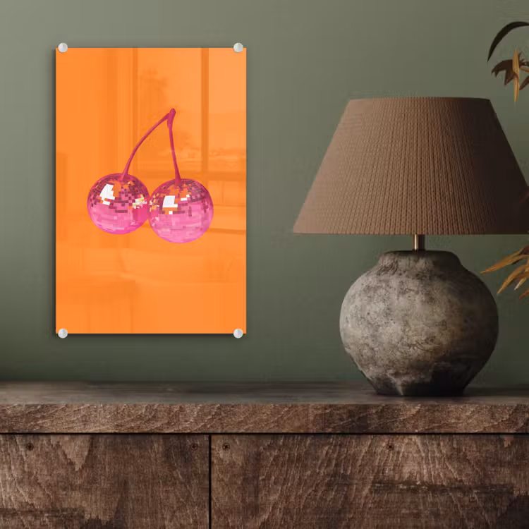 Glas schilderij - Discoballen - Kers - Spiegels - Roze — 4