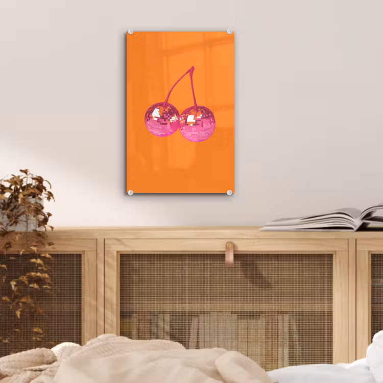 Glas schilderij - Discoballen - Kers - Spiegels - Roze — 5