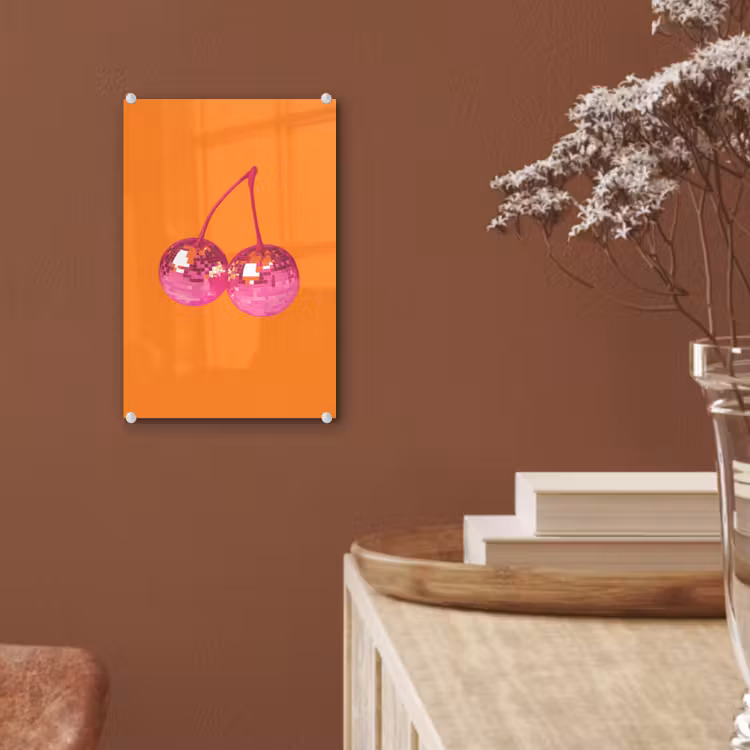 Glas schilderij - Discoballen - Kers - Spiegels - Roze — 6