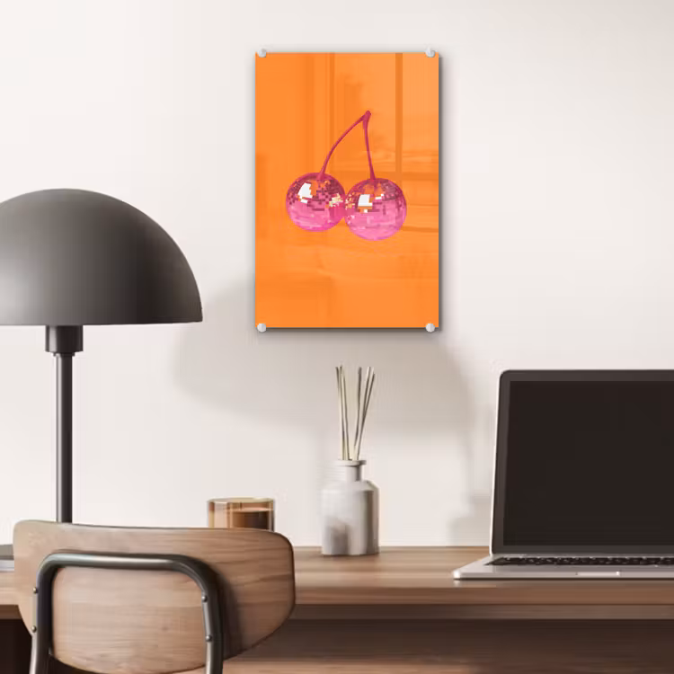 Glas schilderij - Discoballen - Kers - Spiegels - Roze — 7