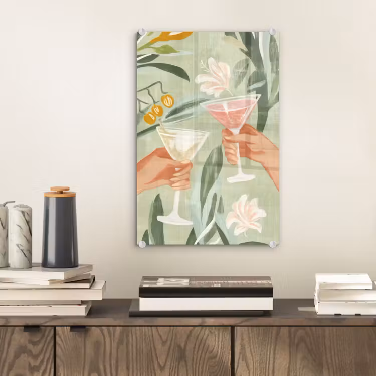 Glas schilderij - Glazen - Proosten - Bladeren - Groen — 2