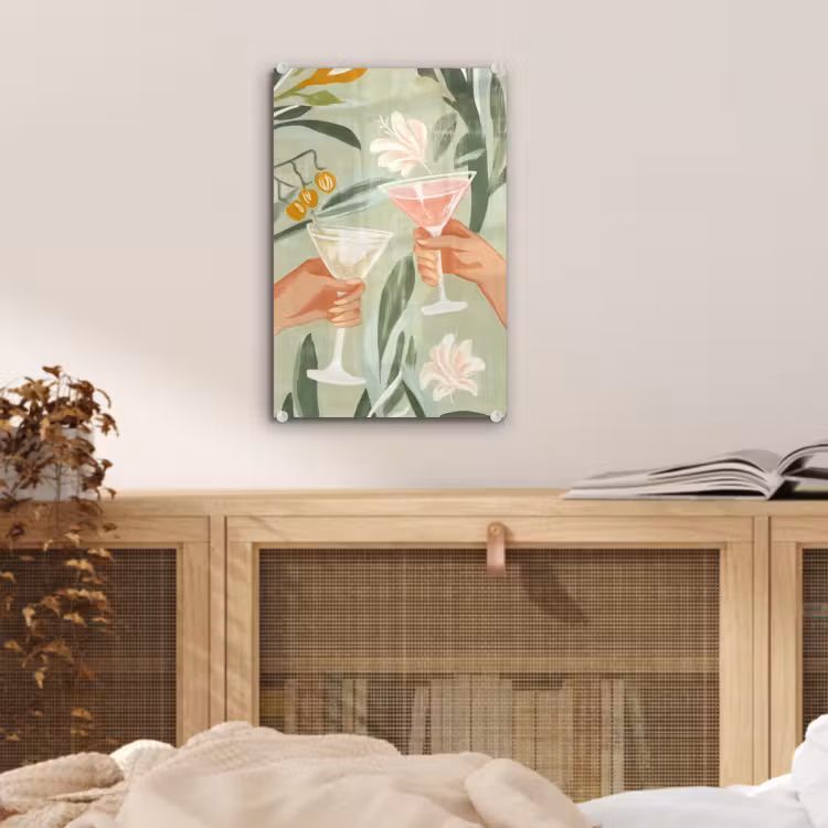 Glas schilderij - Glazen - Proosten - Bladeren - Groen — 5