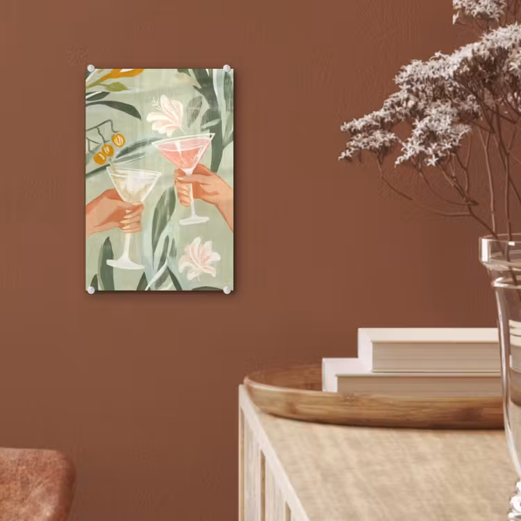 Glas schilderij - Glazen - Proosten - Bladeren - Groen — 6