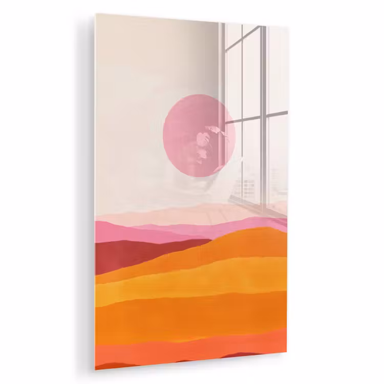 Glas schilderij - Heuvels - Oranje - Zon - Abstract — 1
