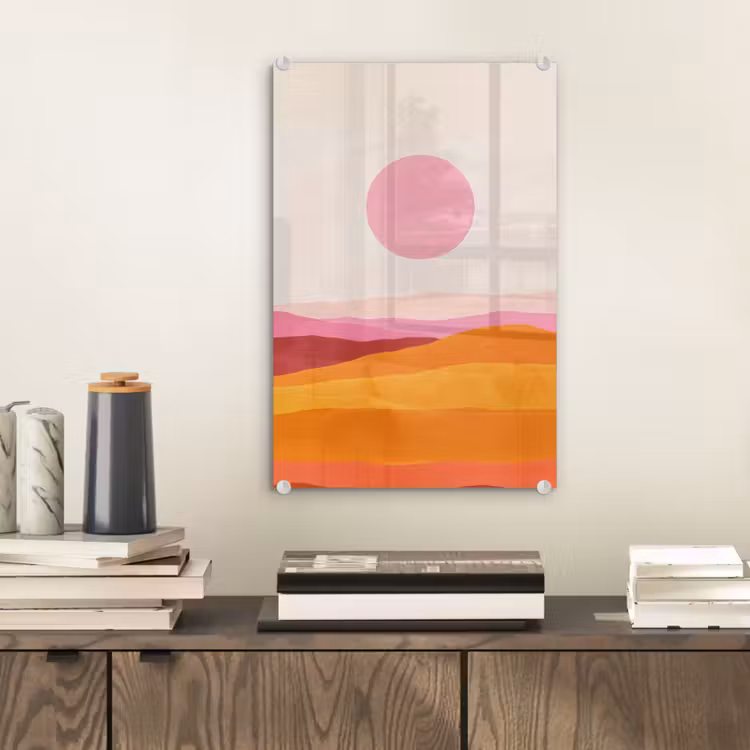 Glas schilderij - Heuvels - Oranje - Zon - Abstract — 2