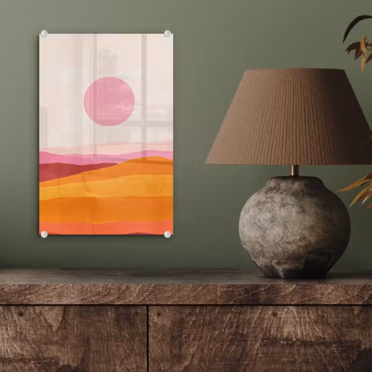 Glas schilderij - Heuvels - Oranje - Zon - Abstract — 4