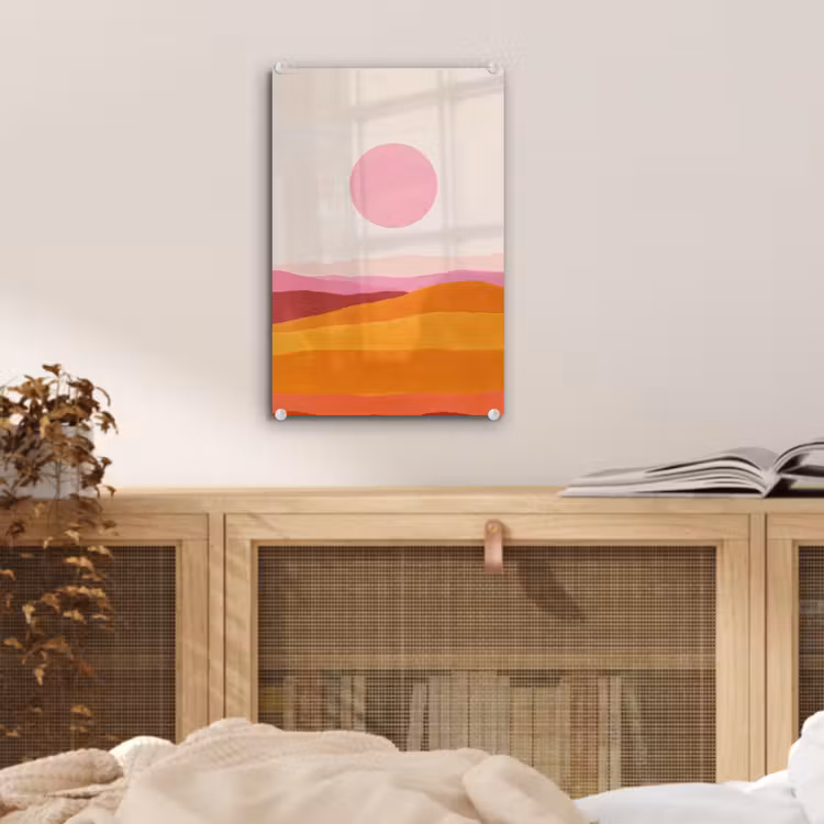 Glas schilderij - Heuvels - Oranje - Zon - Abstract — 5