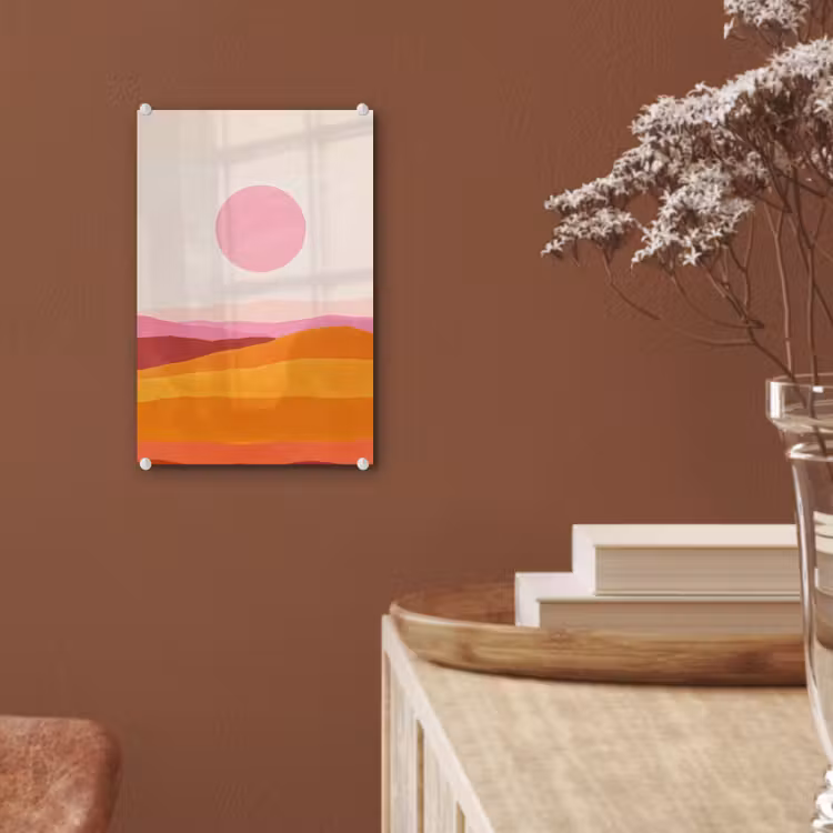 Glas schilderij - Heuvels - Oranje - Zon - Abstract — 6