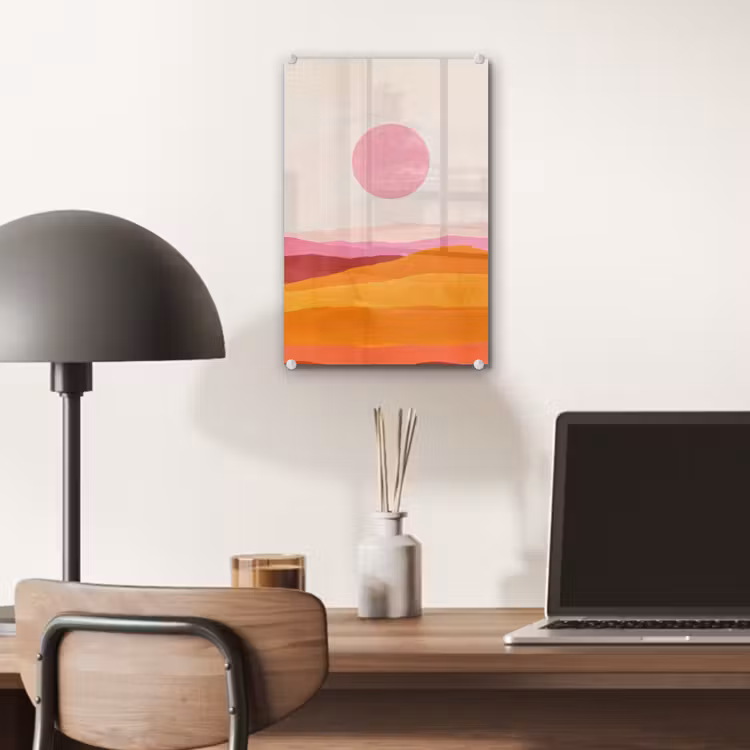 Glas schilderij - Heuvels - Oranje - Zon - Abstract — 7