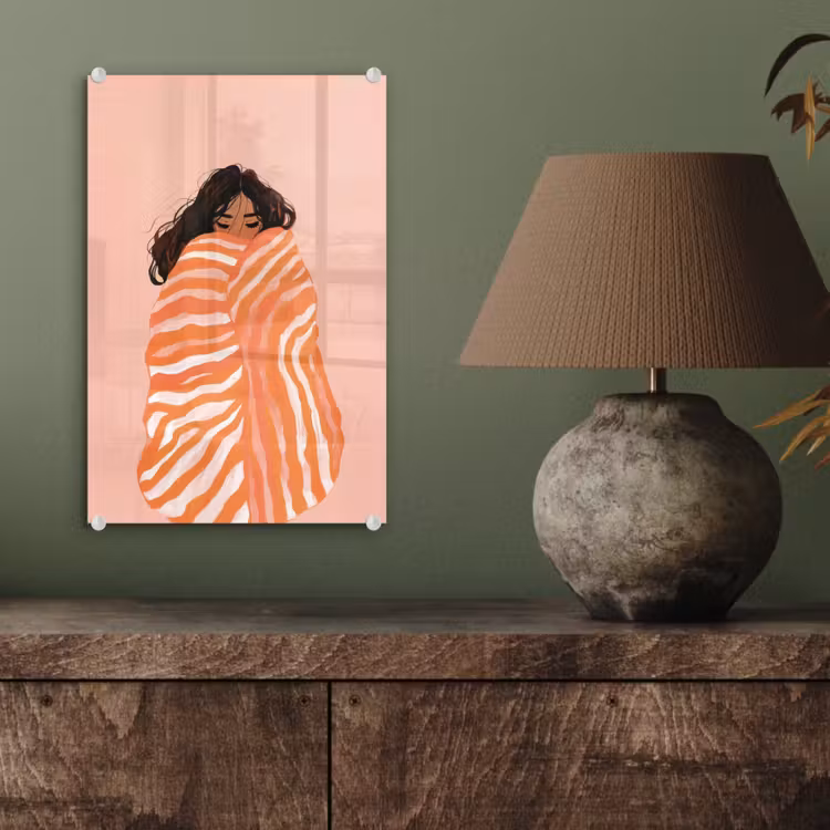 Glas schilderij - Meisje - Deken - Gestreept - Oranje — 4