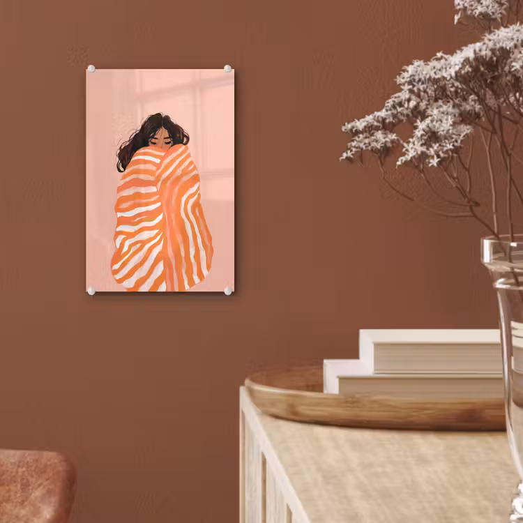 Glas schilderij - Meisje - Deken - Gestreept - Oranje — 6