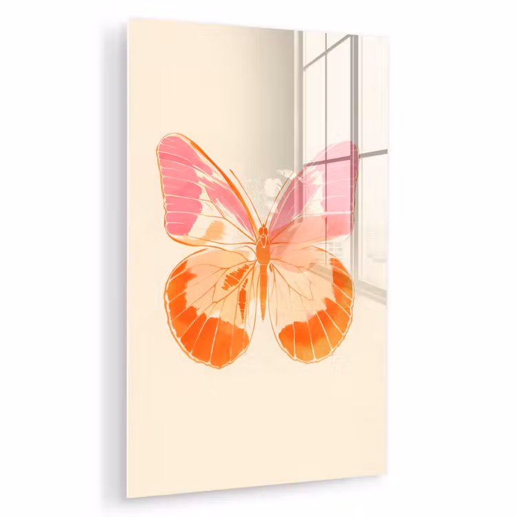 Glas schilderij - Oranje - Vlinder - Minimalistisch — 1