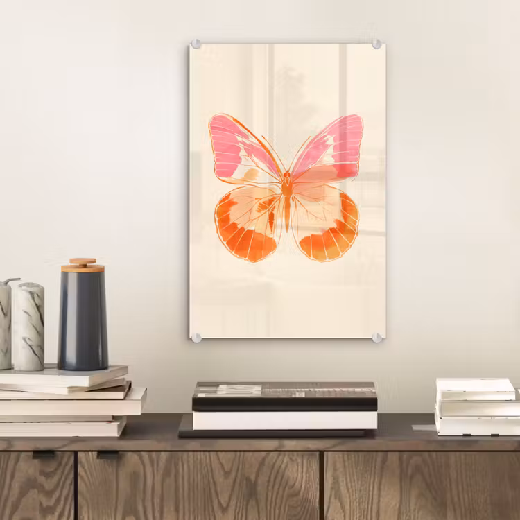 Glas schilderij - Oranje - Vlinder - Minimalistisch — 2