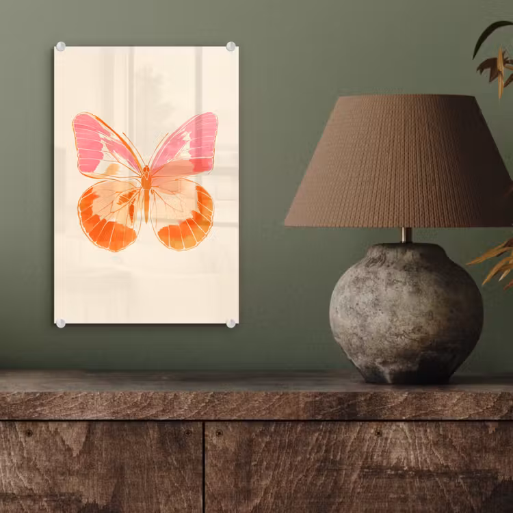 Glas schilderij - Oranje - Vlinder - Minimalistisch — 4