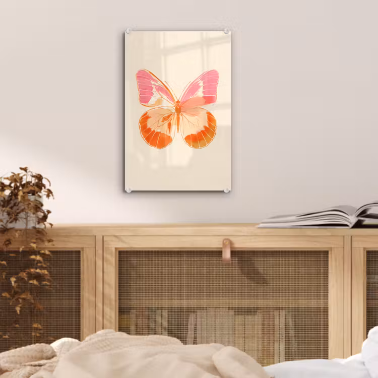 Glas schilderij - Oranje - Vlinder - Minimalistisch — 5