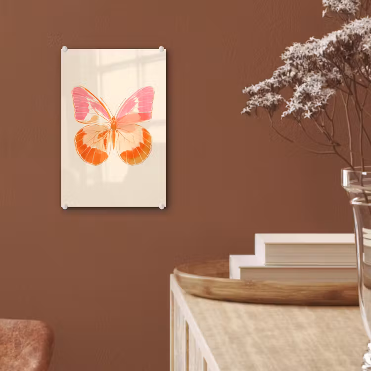 Glas schilderij - Oranje - Vlinder - Minimalistisch — 6