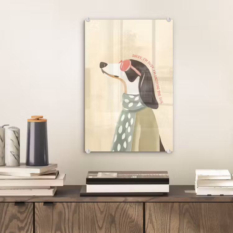 Glas schilderij - Quote - Hond - Zonnebril — 2