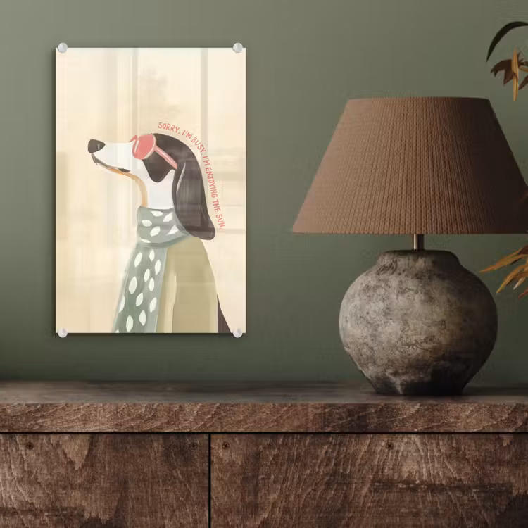 Glas schilderij - Quote - Hond - Zonnebril — 4