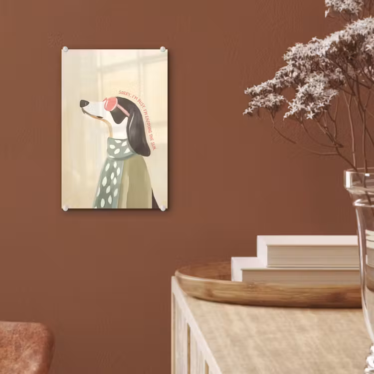Glas schilderij - Quote - Hond - Zonnebril — 6