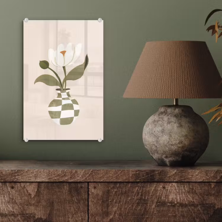 Glas schilderij - Vaas - Geruit - Bloem - Groen — 4