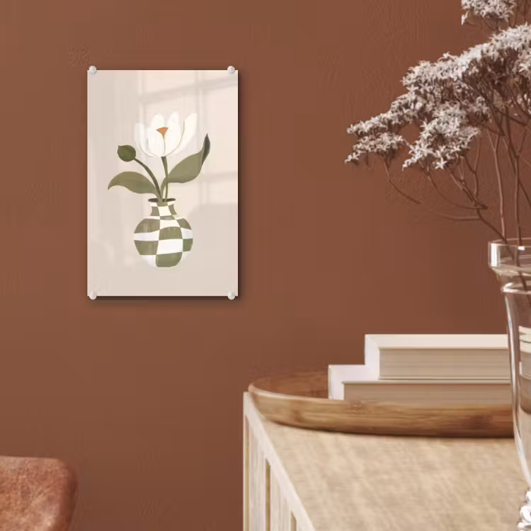 Glas schilderij - Vaas - Geruit - Bloem - Groen — 6