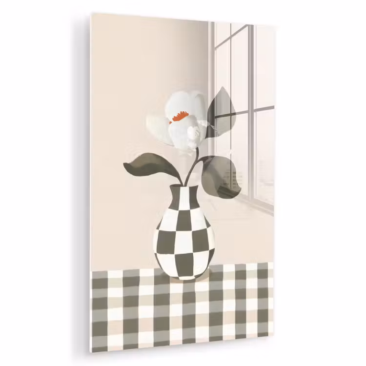 Glas schilderij - Vaas - Geruit - Groen - Bloem — 1
