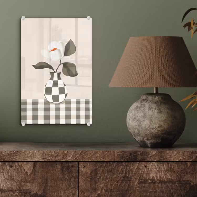 Glas schilderij - Vaas - Geruit - Groen - Bloem — 4