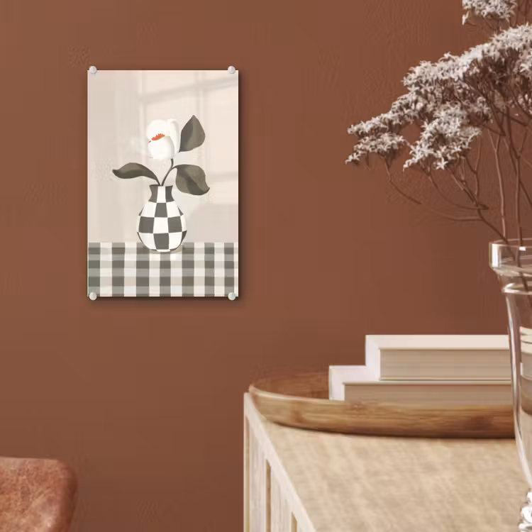 Glas schilderij - Vaas - Geruit - Groen - Bloem — 6