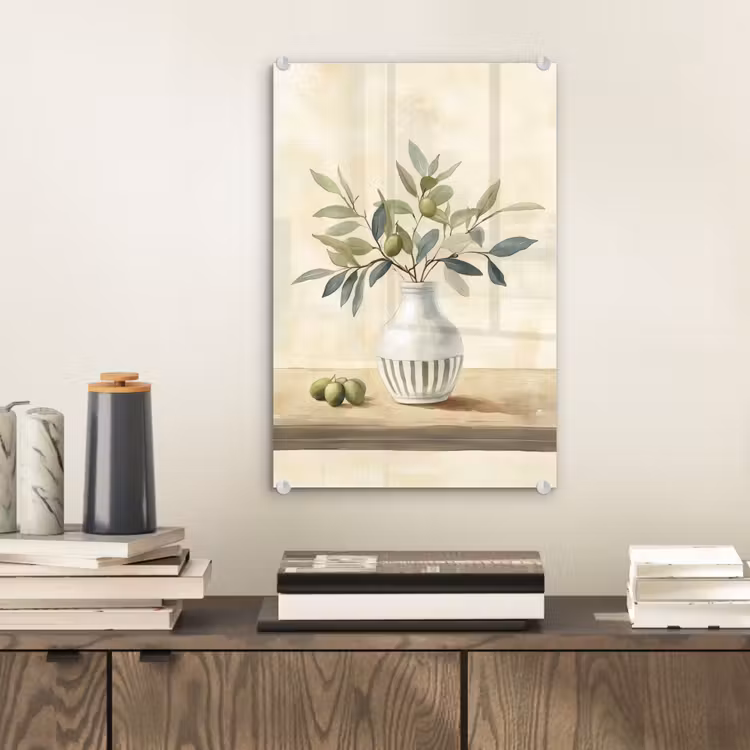 Glas schilderij - Vaas - Keramiek - Olijftakken — 2